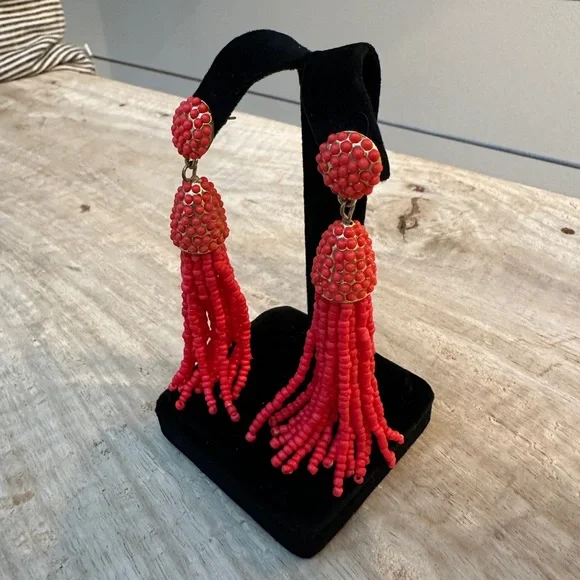 Target Xhilaration Red Beaded Tassel Statement Earrings Boho Festival Outfit - Picture 4 of 4